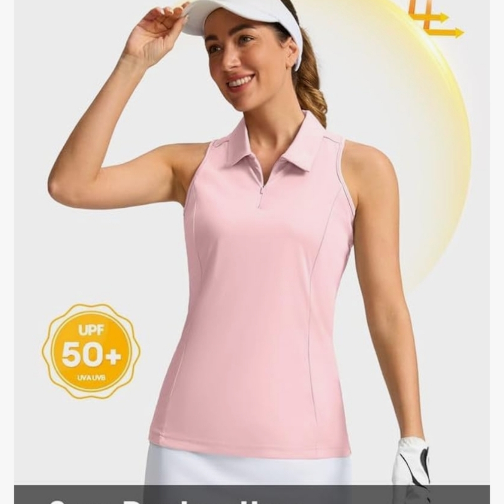 Women's Sleeveless Golf Shirt Zip Up Quick Dry Collared Tank Tops Racerback Tenn